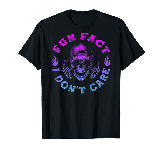 (ON Back) Fun Fact I Don't Care, Funny Skeleton Sarcastic T-Shirt