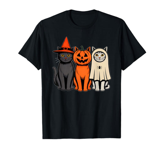 Cute Ghost Halloween Black Cat Witch Hat Pumpkin Women Girls T-Shirt