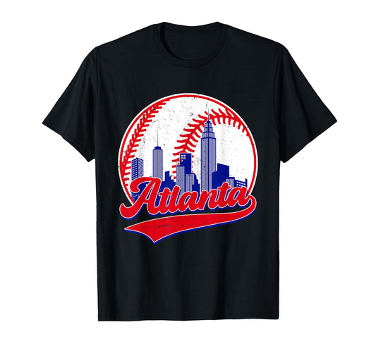 Retro Baseball Player Lover Atlanta Distressed Game Day T-Shirt