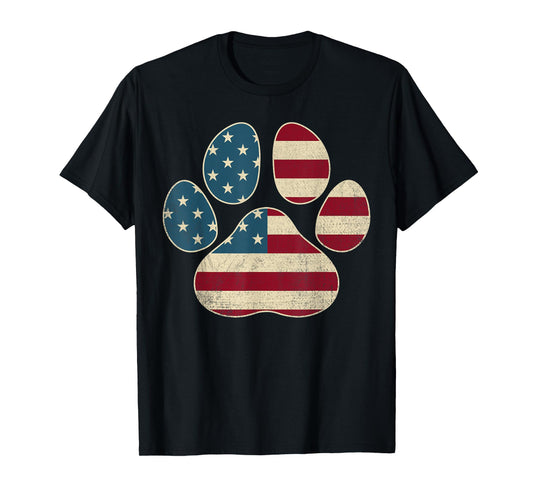 Vintage USA Flag 4th Of July Paw Print Patriotic Dog Lover Women Kids Men T-Shirt