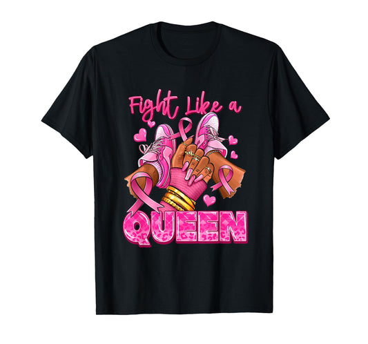 Fight Like A Queen Afro Girl Sneakers Breast Cancer Warrior T-Shirt