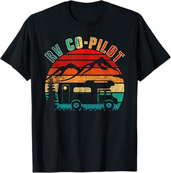 Funny Vintage Motorhome Travel Vacation RV Co-Pilot Camping T-Shirt - Black, Medium, Unisex, Short Sleeve, Classic Fit, Cotton Blend, Polyester