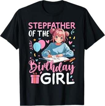 Stepfather Of The Birthday Girl Drawing Birthday T-Shirt