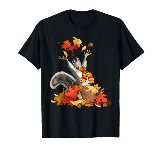 Cute Squirrel With Fall Leaves Autumn Animal Thanksgiving T-Shirt