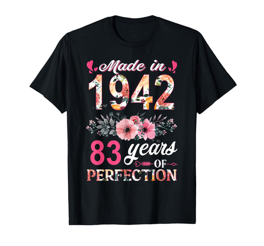 Made In 1942 Floral 83 Year Old 83th Birthday Gifts Women T-Shirt