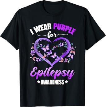 Heart Butterfly I Wear Purple For Epilepsy Awareness T-Shirt
