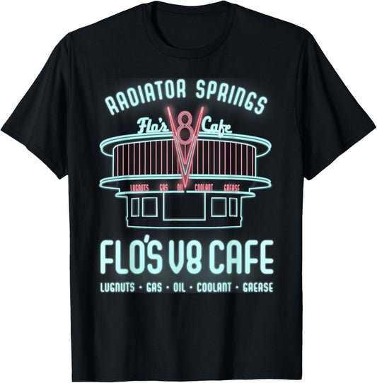 Disney Pixar Cars Flo's V8 Cafe Neon Sign Vintage Poster T-Shirt