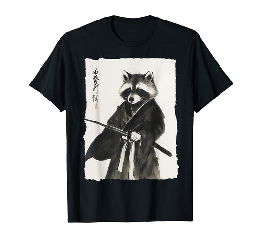 Raccoon Samurai Janpanese Vintage Warrior Art Anime Graphic T-Shirt