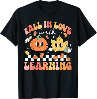 Retro Fall In Love With Learning Autumn Pumpkin Teacher T-Shirt