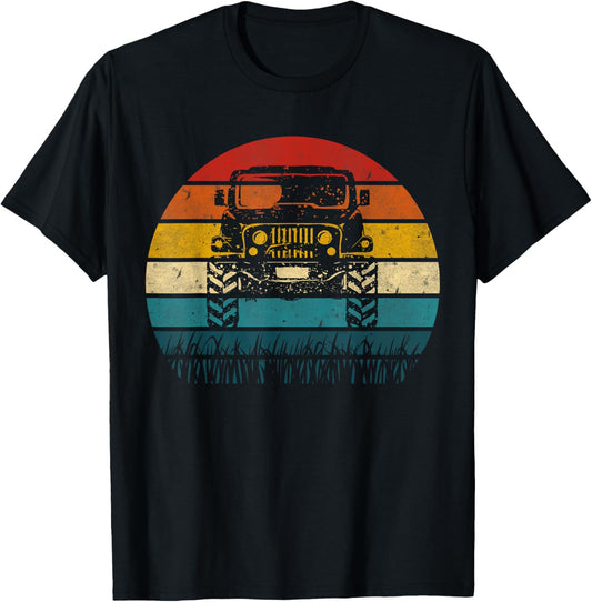 Vintage Sunset 4x4 Car Off Road Wave Big Cars Driving B-Day T-Shirt