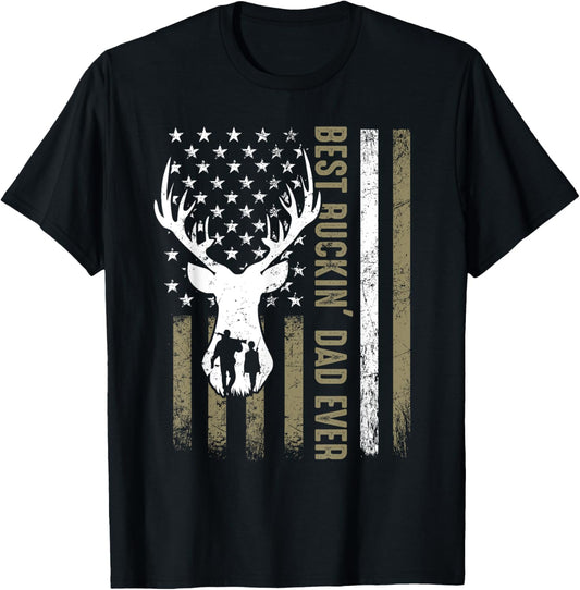 Best Buckin' Dad Ever Deer Hunting Fathers Day American Flag T-Shirt