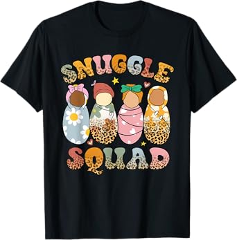 Retro Groovy Snuggle Squad Leopard Babies NICU Nurse T-Shirt
