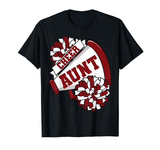 Cheer Aunt with Megaphone and Pom Poms Maroon T-Shirt