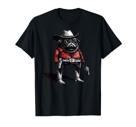 Cowboy Pug Dog Funny Western Outfit Red Pug Cowboy Meme T-Shirt