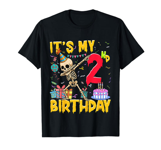 Kids It's My 2nd Birthday Party Halloween Skeleton Birthday T-Shirt