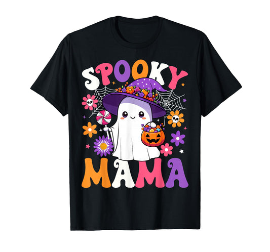 Groovy Spooky Mama Halloween Ghost Pumpkin Halloween Mom T-Shirt