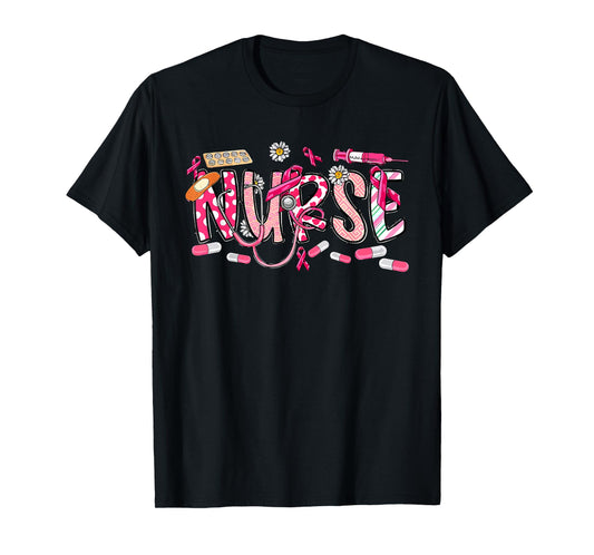 Pink Stethoscope Nurse Medical Breast Cancer Awareness T-Shirt