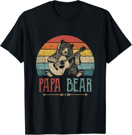 Cute Papa Bear Vintage Father's Day Retro Dad Guitar T-Shirt