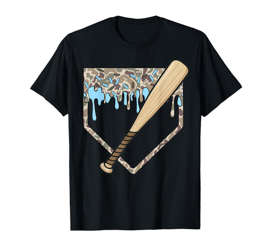 Baseball Drip Camo Baseball Home Plate Bat Boys Sports T-Shirt