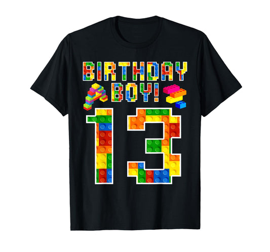 Perfect 13th Birthday 13 Years Old Block Building Boy Kids T-Shirt