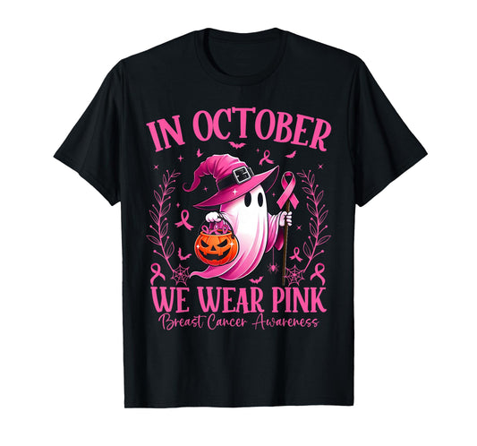 In October We Wear Pink Breast Cancer Awareness Halloween T-Shirt