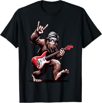 Bigfoot Rock On Sasquatch Rock And Roll Playing Guitar Music T-Shirt