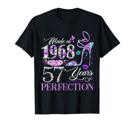 57th Birthday Queen Made in 1968 Diamond 57 Years Old Floral T-Shirt