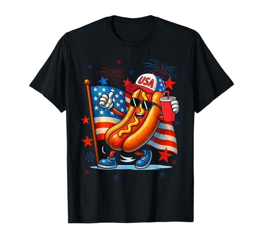 4th Of July Hotdog American Flag Patriotic Fireworks Funny T-Shirt for Men Women Kids