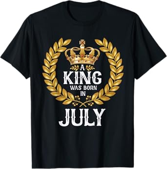A King Was Born In July Birthday Shirts For Men Gold Crown T-Shirt