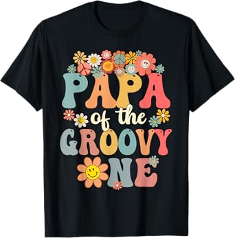 Retro Papa of Groovy One Matching Family 1st Birthday Party T-Shirt