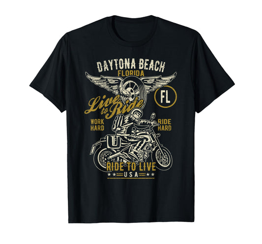 Daytona Beach Florida USA Motorcycle Distressed Design T-Shirt