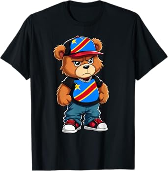 Congolese Flag Teddy Bear Congo Hip Hop T-Shirt