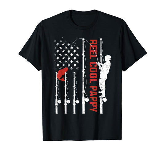 Reel Cool Pappy American Flag Fish Fishing Fathers Day Men T-Shirt