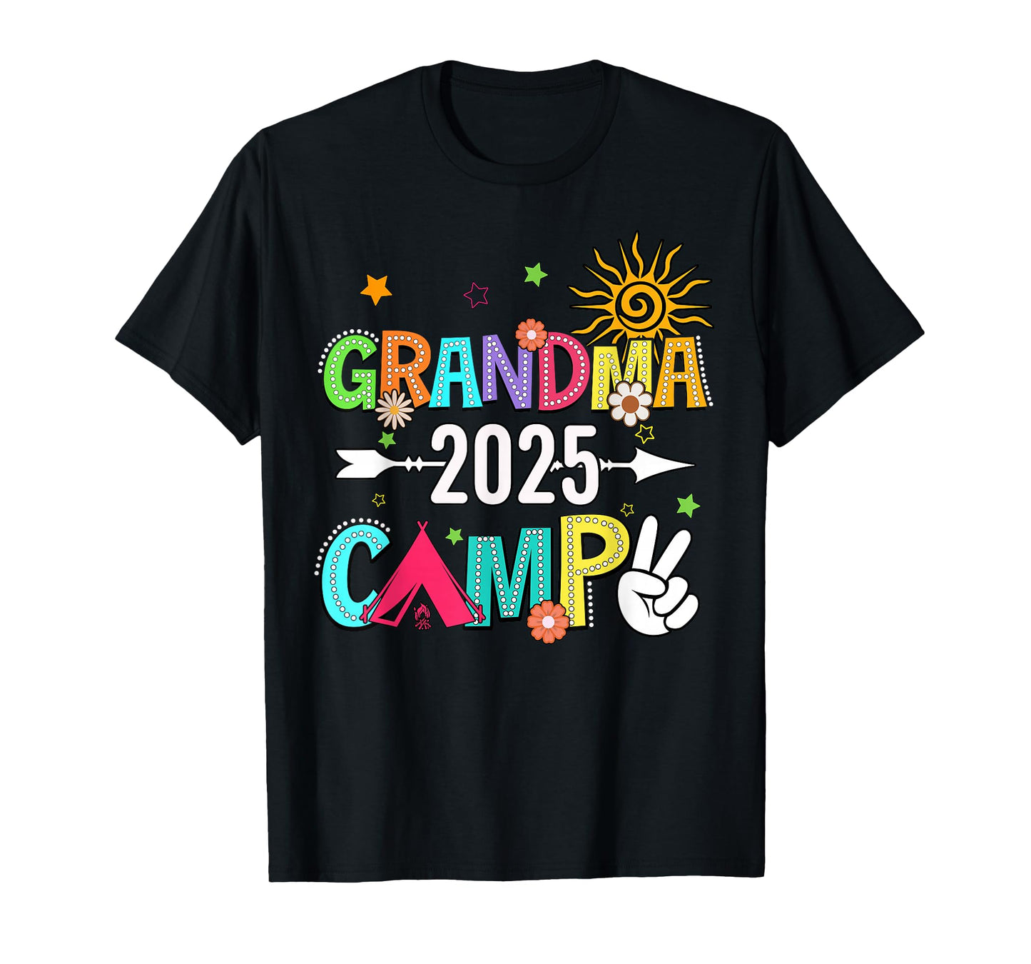 Grandma Camp 2025 Family Vacation Summer Camping Crew Kids T-Shirt