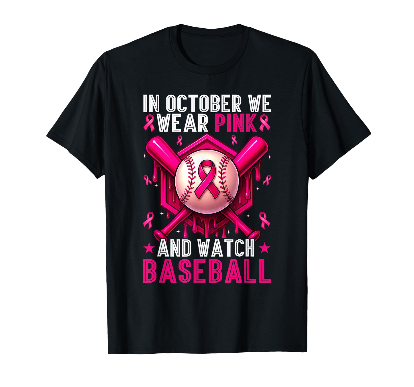 October We Wear Pink Watch Baseball Breast Cancer Awareness T-Shirt