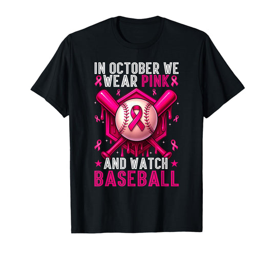October We Wear Pink Watch Baseball Breast Cancer Awareness T-Shirt