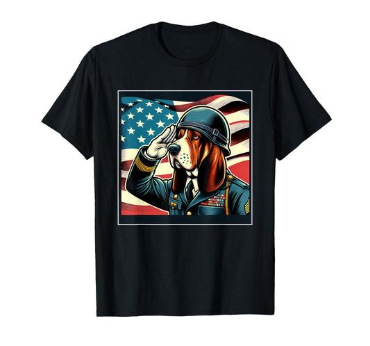 4th Of July US Flag Salute Basset Hound dog T-Shirt
