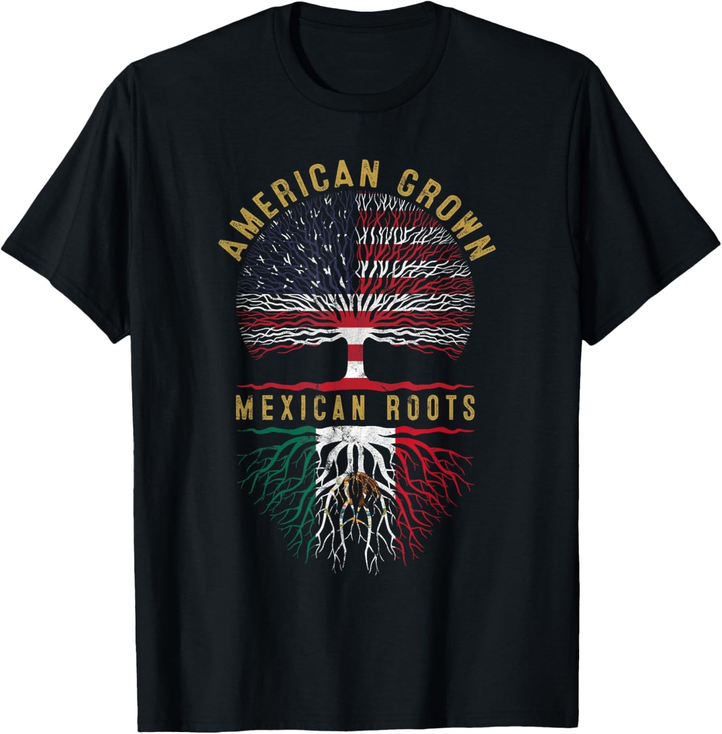Distressed Tree USA Flag American Grown Mexican Roots T-Shirt