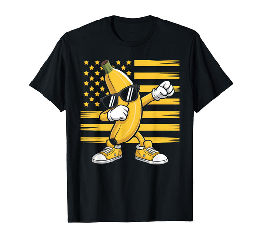 Dabbing Banana American Flag Shirt Graphic Banana Retro T-Shirt