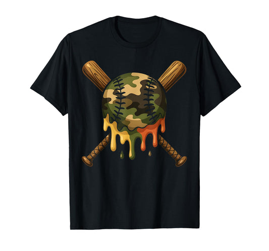 Baseball Drip Camo Baseball Bats Boys Sports Cool Game Day T-Shirt