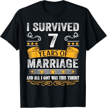 7th Wedding Anniversary shirt Couples Husband Wife 7 Years T-Shirt