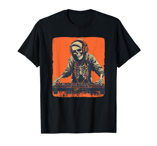 Headphones skeleton on DJ booth costume T-Shirt