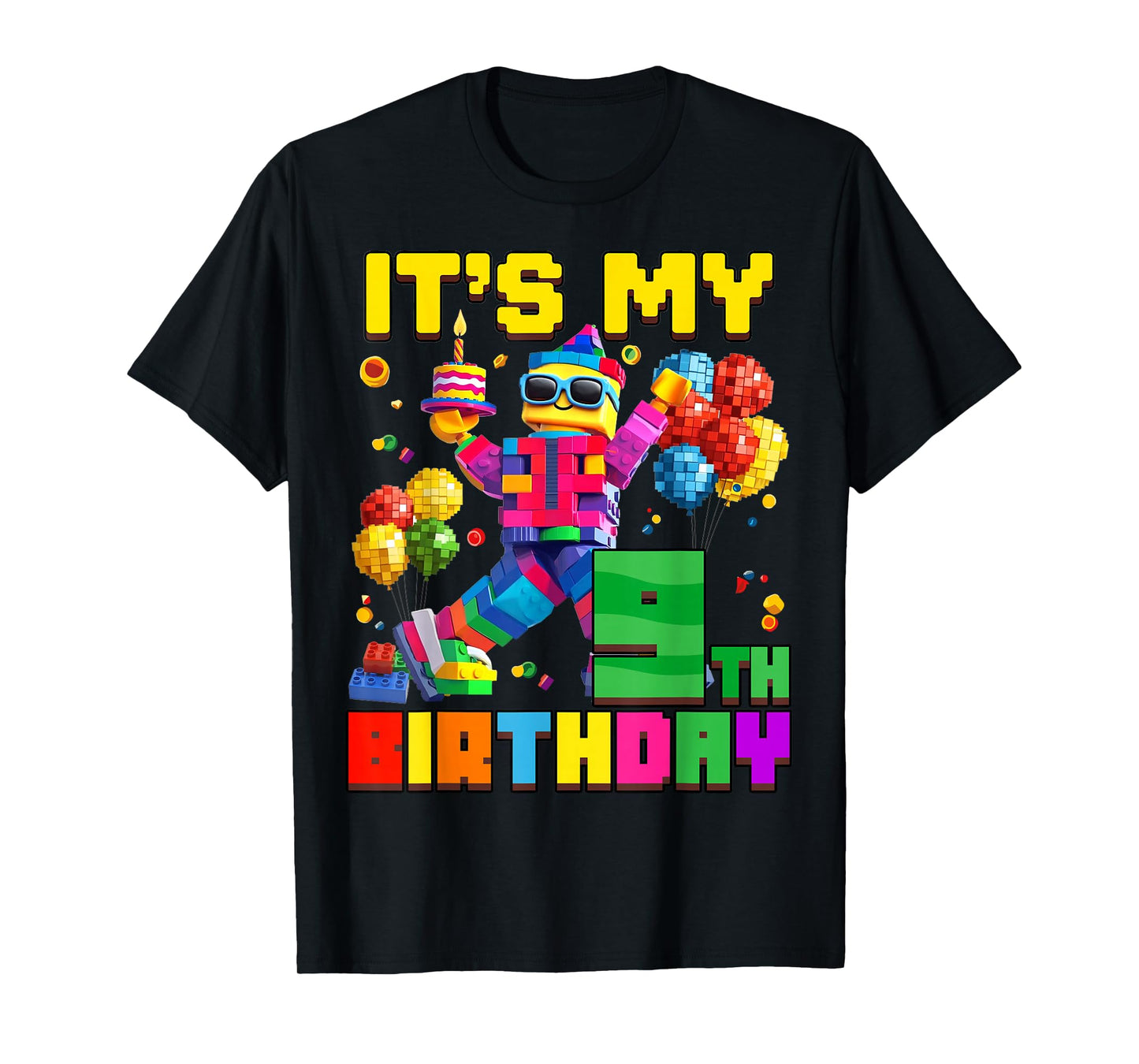 Its My 9th Ninth Birthday Building Brick 9 Years Old Boys T-Shirt