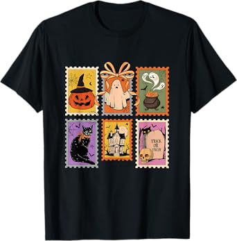 Retro Funny Card Girly Halloween Cat Ghost Spooky Season T-Shirt