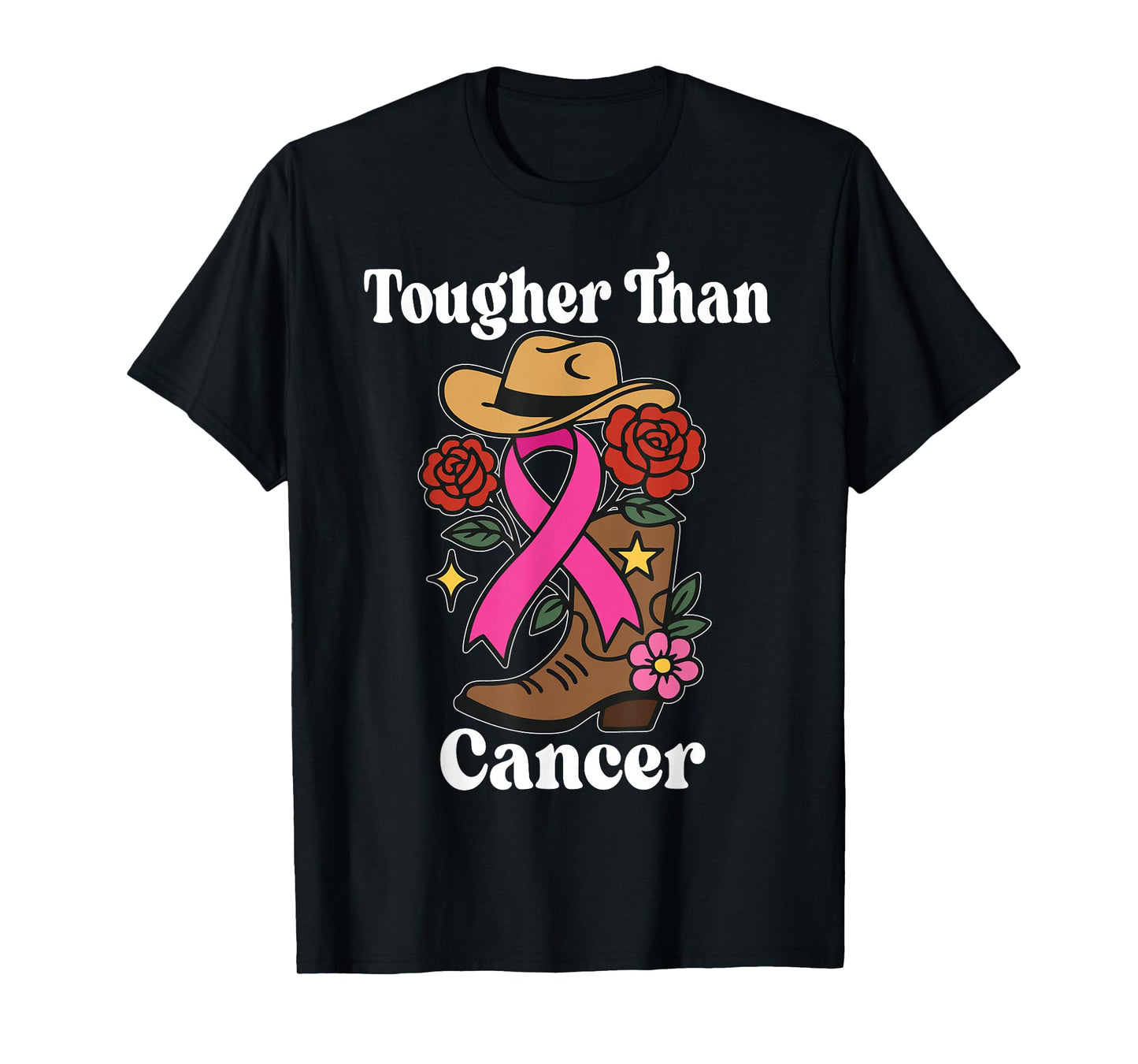 Tougher Than Breast Cancer Awareness Pink Ribbon Cowboy T-Shirt