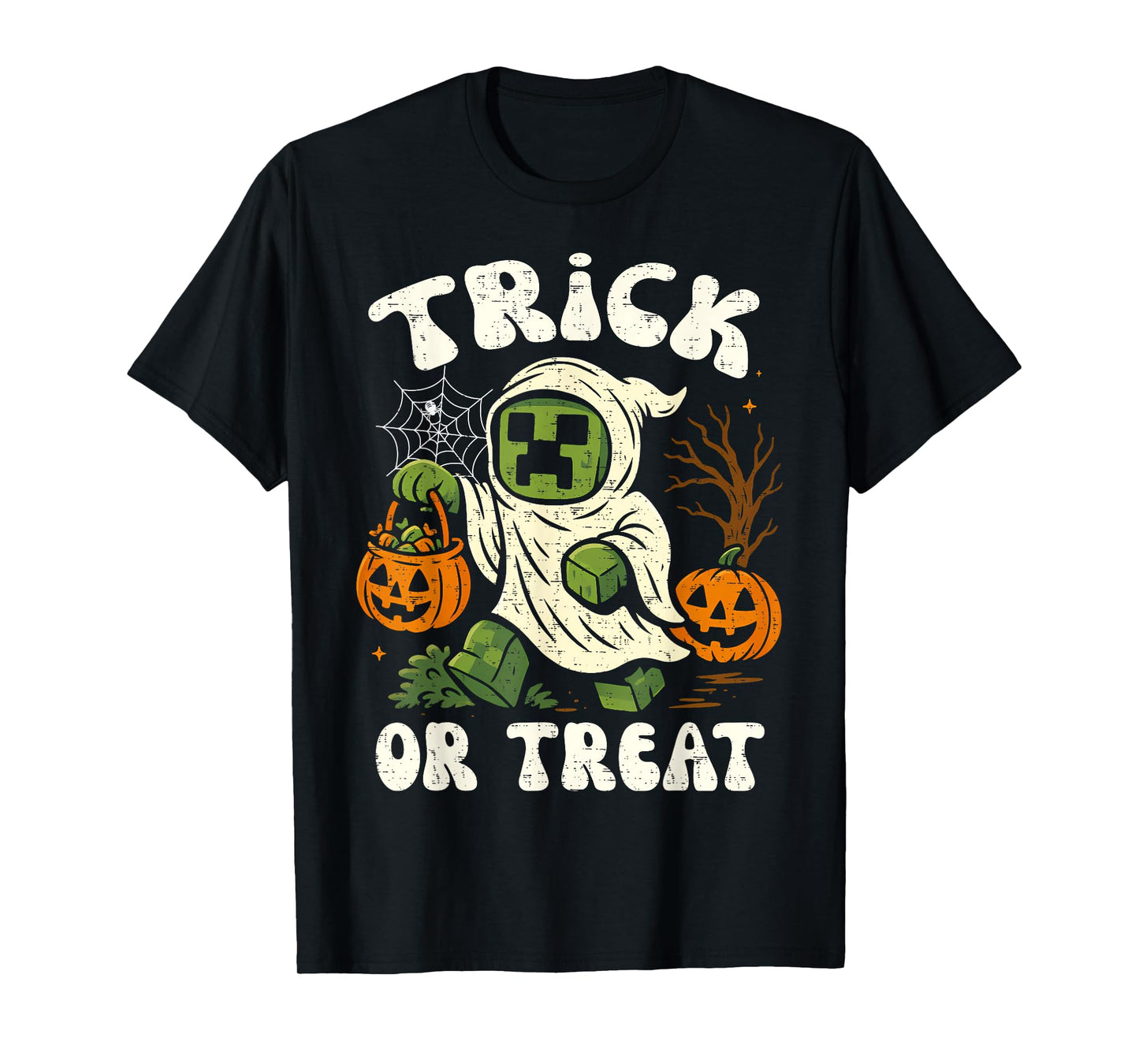 Funny Halloween Gamer Pixel Kids Trick or Treat Pumpkin T-Shirt