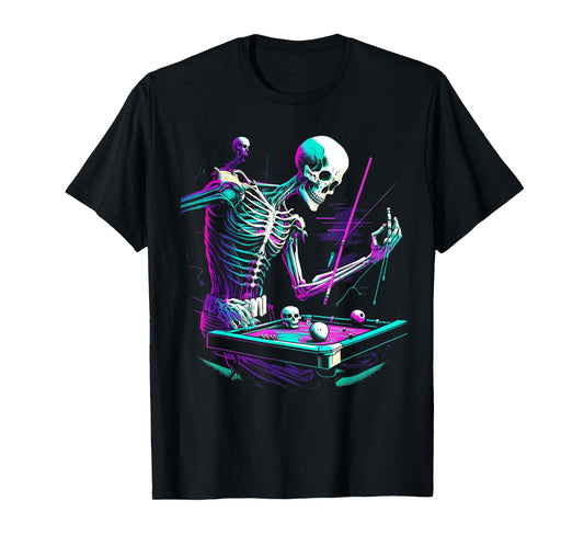 Skeleton Playing Billiard Halloween Costume Sport Pool T-Shirt