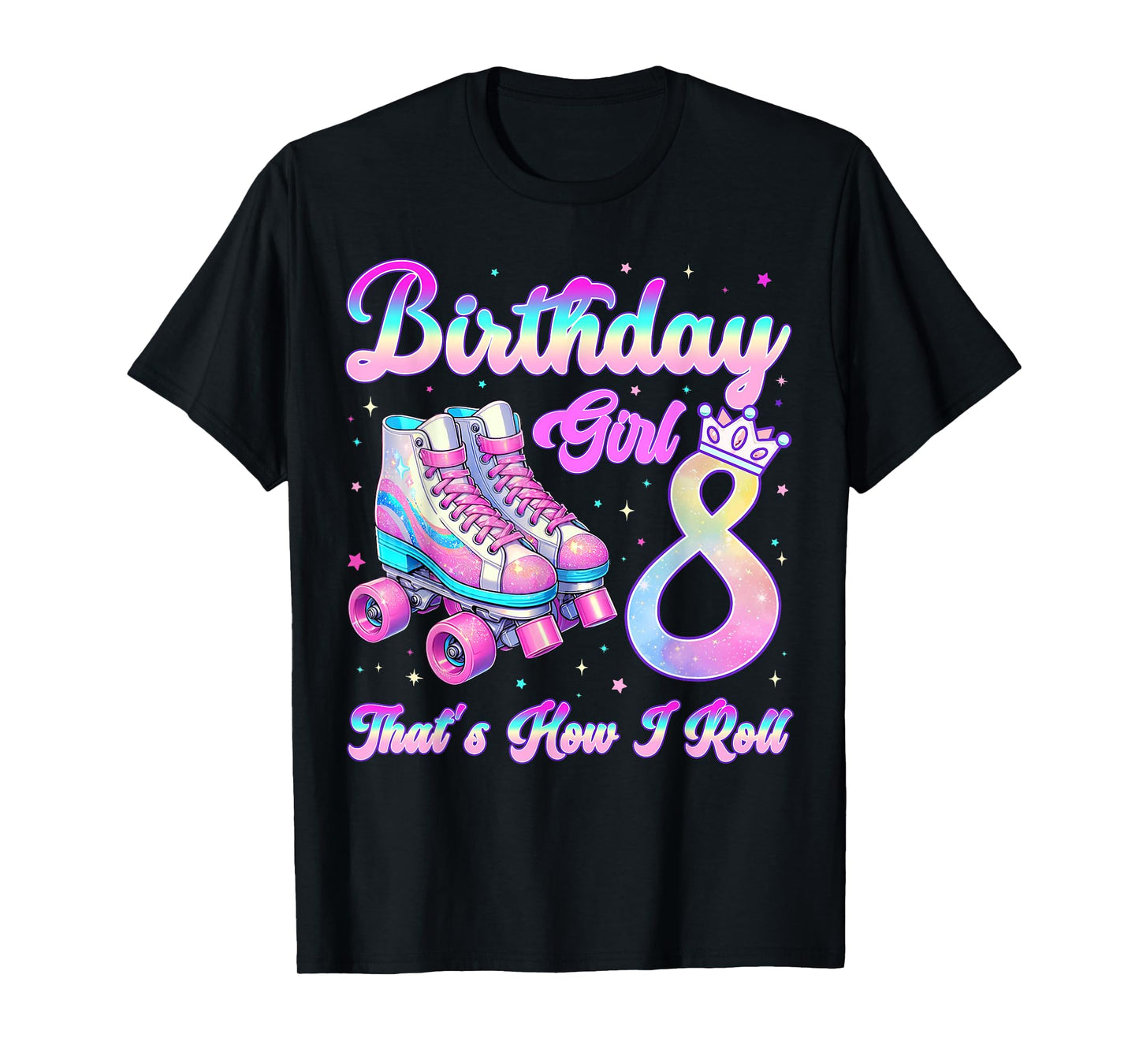 Kids Rolling Into 8 Roller Skating 8th Birthday Girl Party T-Shirt