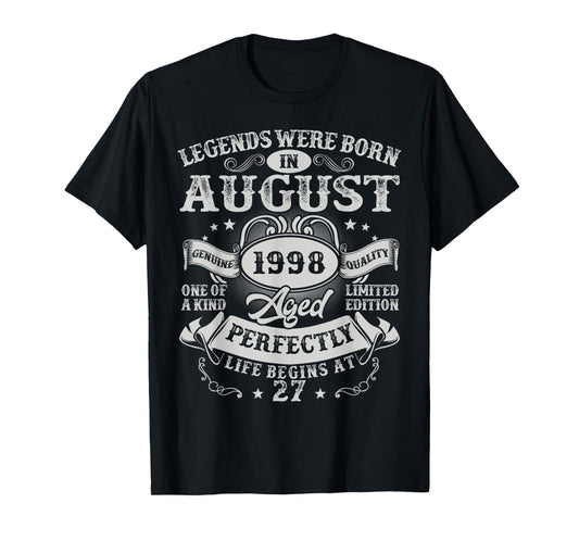 Legends Were Born in August 1998 Vintage 27th Birthday Men T-Shirt