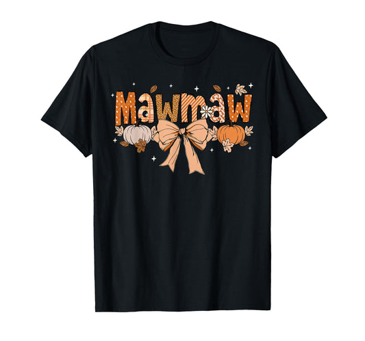 Mawmaw Pumpkin Fall Coquette Bow Thanksgiving Mom Women T-Shirt